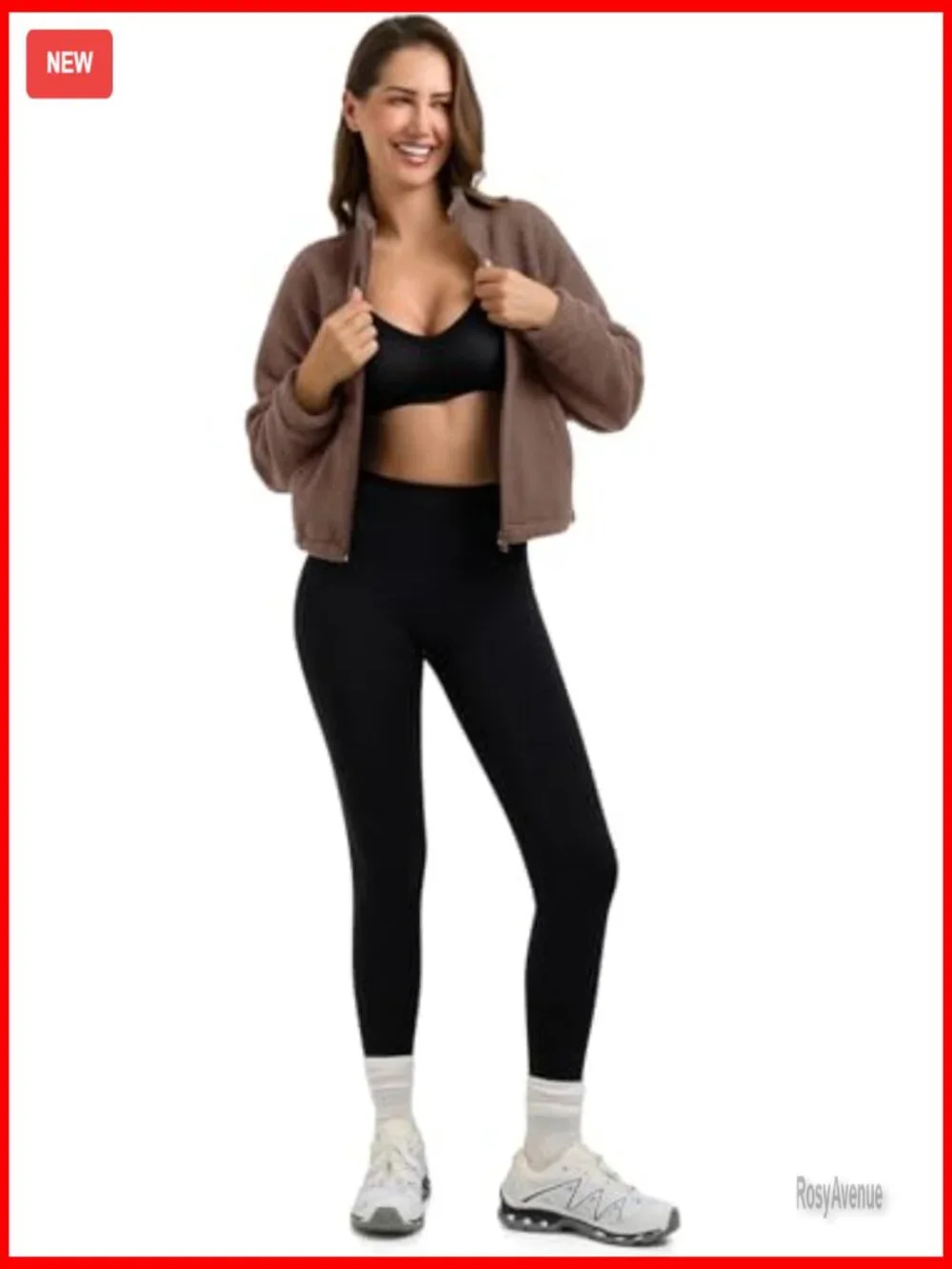 Women Fleece Sherpa Zip Up Cropped Jacket Full Zip Stand Collar Trendy Cozy - Picture 6 of 7